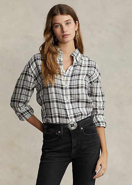 Oversize Fit Plaid Linen Shirt