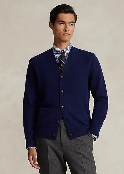 Suede-Patch Wool-Cashmere Cardigan