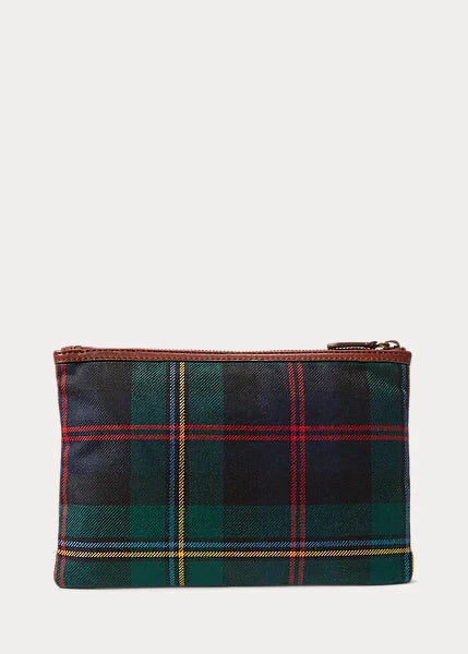 Heritage Leather-Trim Plaid Wool Pouch