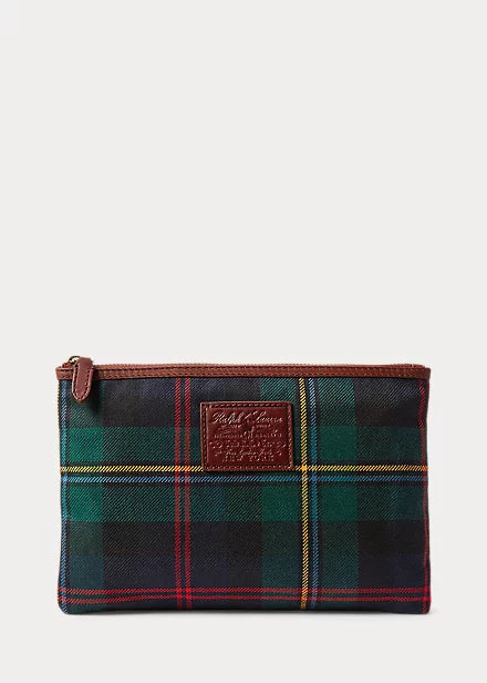 Heritage Leather-Trim Plaid Wool Pouch