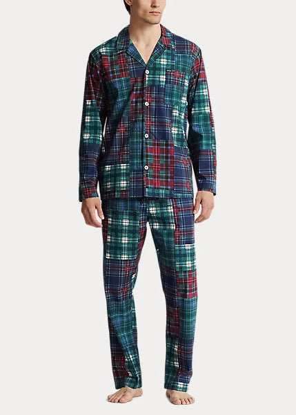 Patchwork Plaid Cotton Pajama Set