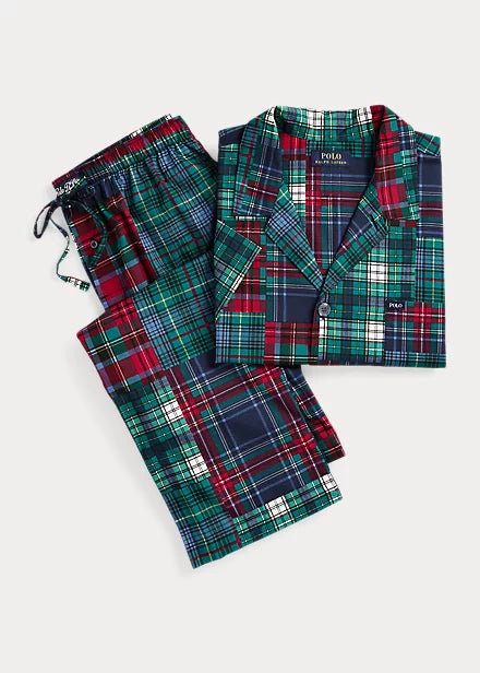 Patchwork Plaid Cotton Pajama Set