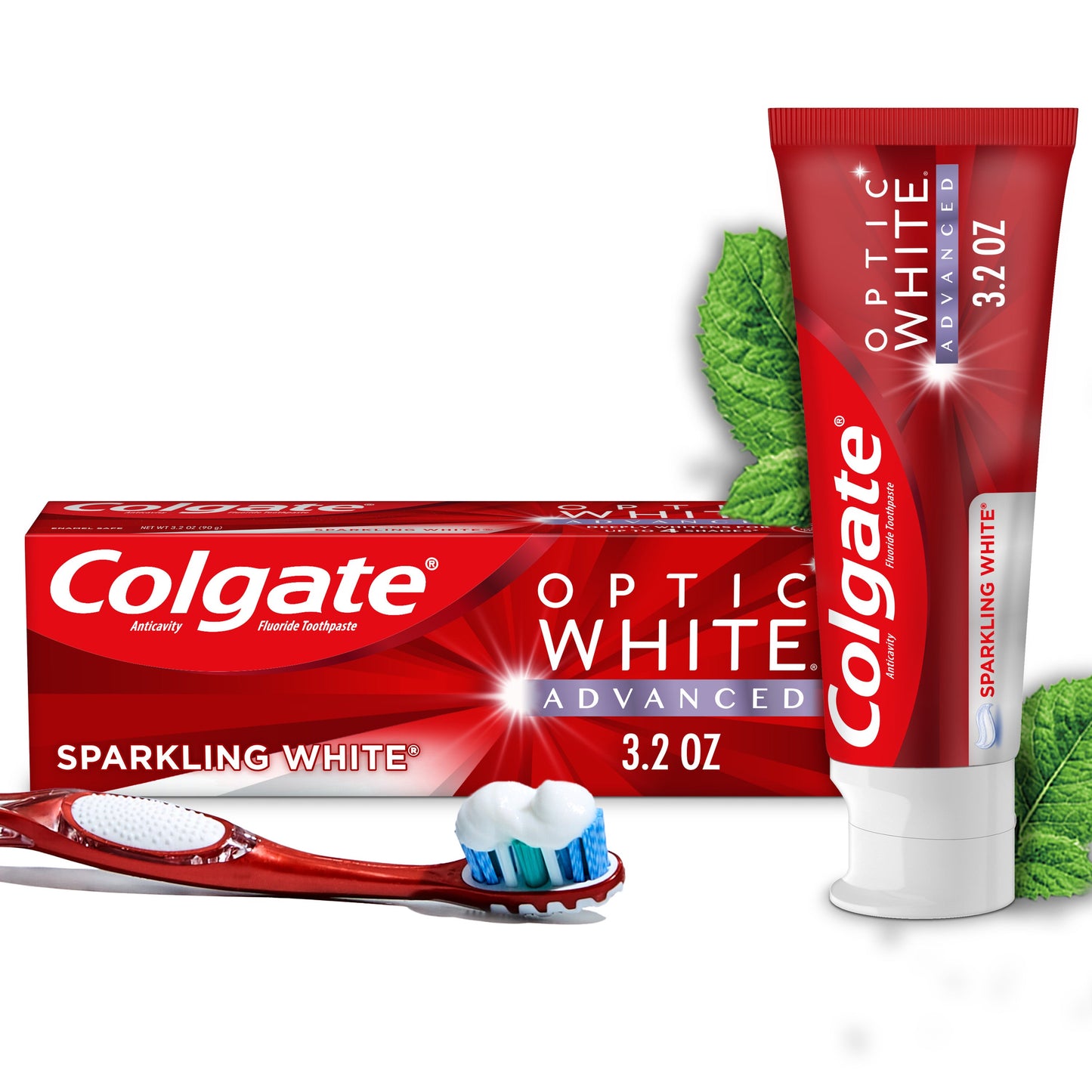 Pasta de dente clareadora de dentes avançada Colgate Optic White, branco brilhante, 3,2 onças