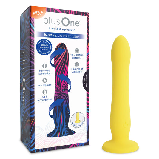 plusOne Luxe Ripple Multi-Vibe Dildo, 10 configurações de vibração, à prova d'água, silicone premium, base de sucção forte